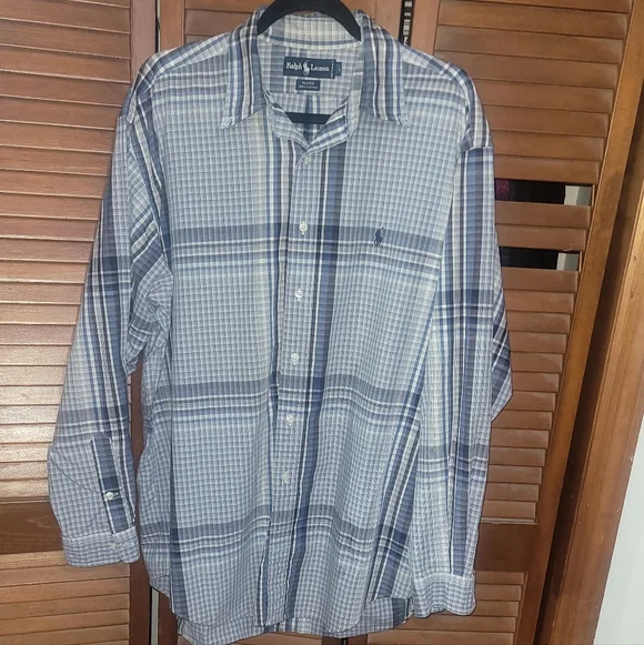 Ralph Lauren Blue and White Checkered Button Up Dress Shirt. Mens Size LG. - Picture 1 of 8